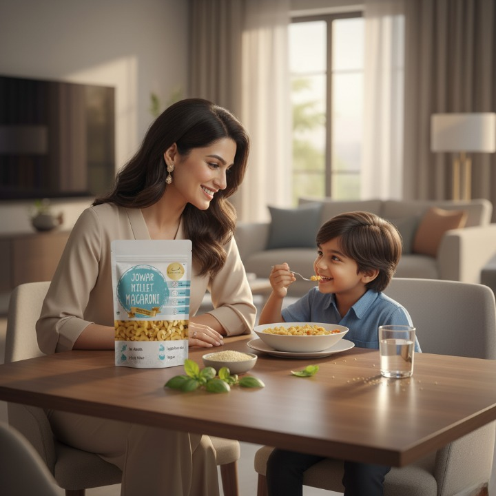 KIDS CELEBRATION PACK - No Maida Foxtail Millet Hakka Noodles + No Maida Jowar Millet Macaroni+Dark Chocolate Millet Muesli+ No Maida Double Choco Chip Millet Pancake Mix. High protein, High Fibre