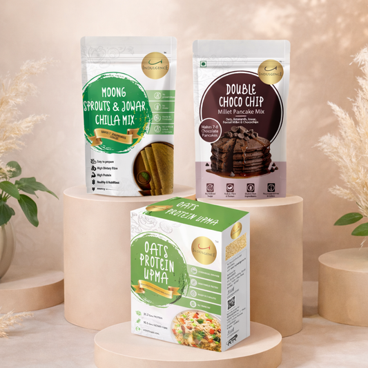 High Protein Breakfast Combo-Moong Sprouts & Jowar Chilla Mix +Double Choco Chip Millet Pancake Mix +Oats Protein Upma, No Preservatives