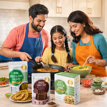 High Protein Breakfast Combo| Moong Sprouts & Jowar Chilla Mix +Double Choco Chip Millet Pancake Mix +Oats Protein Upma | No Preservatives