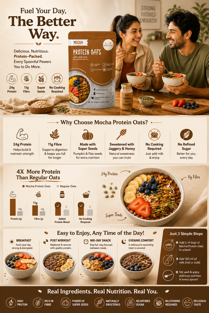Mocha Protein Oats with Super Seeds| 24g Protein| Sweetened with Jaggery & Honey|No preservatives