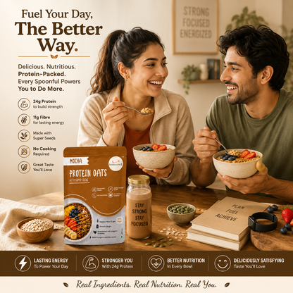 Mocha Protein Oats with Super Seeds| 24g Protein| Sweetened with Jaggery & Honey|No preservatives