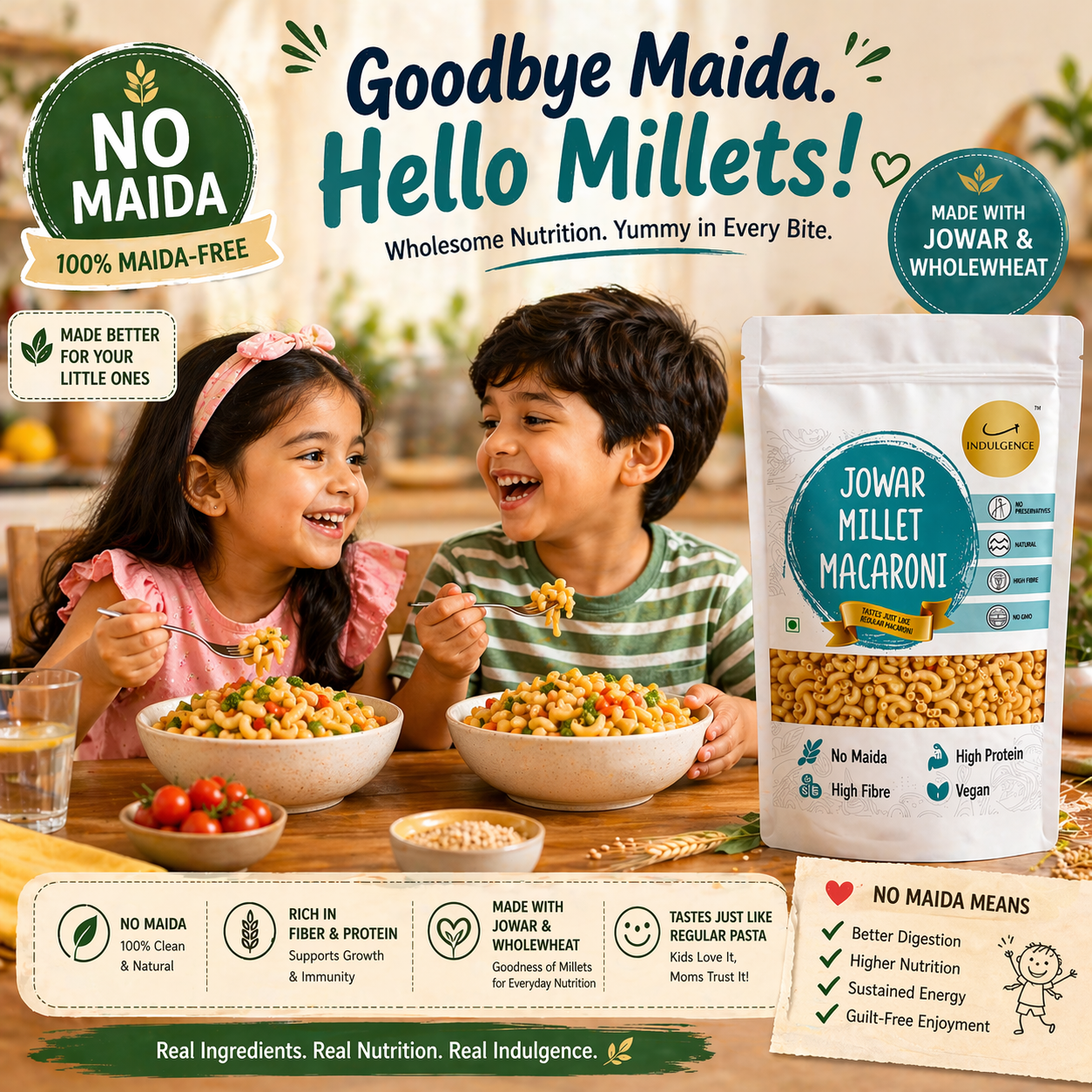 Zero Maida Jowar Millet Macaroni |No Preservatives | No MSG |High Fibre