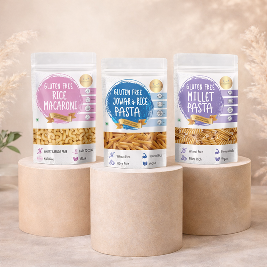 Gluten Free Pasta Treat -Jowar & Rice Penne+ Rice Macaroni + Multimillet Fusilli)