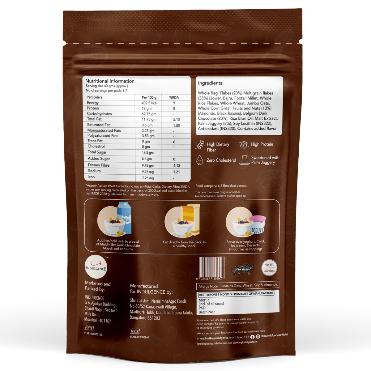 Belgian Dark Chocolate Millet Muesli 350 gms