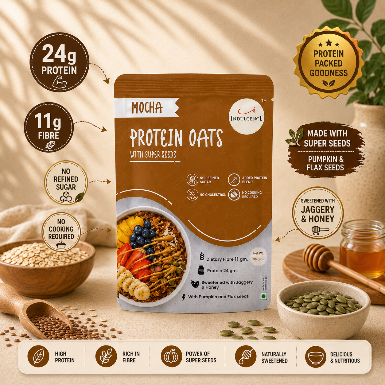 Mocha Protein Oats with Super Seeds| 24g Protein| Sweetened with Jaggery & Honey|No preservatives