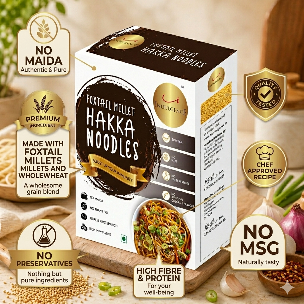 KIDS CELEBRATION PACK - No Maida Foxtail Millet Hakka Noodles + No Maida Jowar Millet Macaroni+Dark Chocolate Millet Muesli+ No Maida Double Choco Chip Millet Pancake Mix. High protein, High Fibre