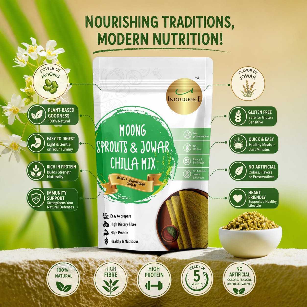 Moong Sprouts & Jowar Chilla Mix | Gluten Free| High Protein| No Preservatives