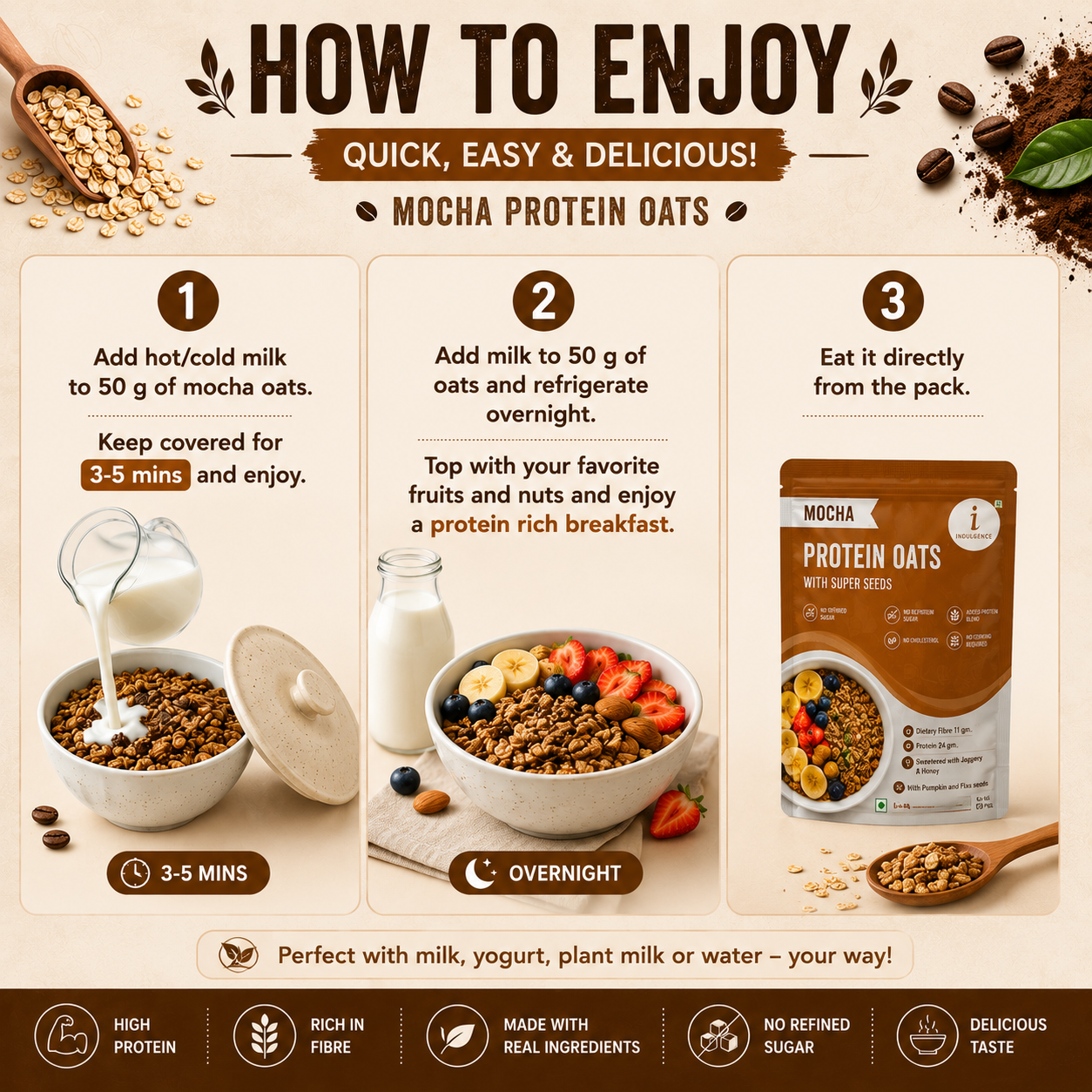 Mocha Protein Oats with Super Seeds| 24g Protein| Sweetened with Jaggery & Honey|No preservatives