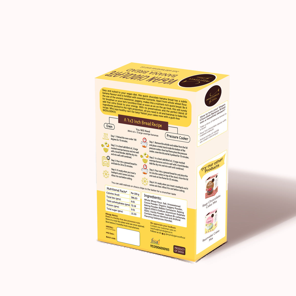 Ragi Chocolate Cake Mix + Vegan Chocolate Banana Bread Mix 500 gms(No Maida Cake Mix)