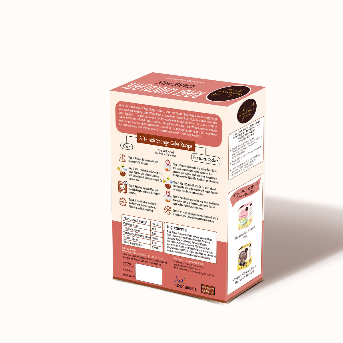 Ragi Chocolate Cake Mix + Vegan Chocolate Banana Bread Mix 500 gms(No Maida Cake Mix)