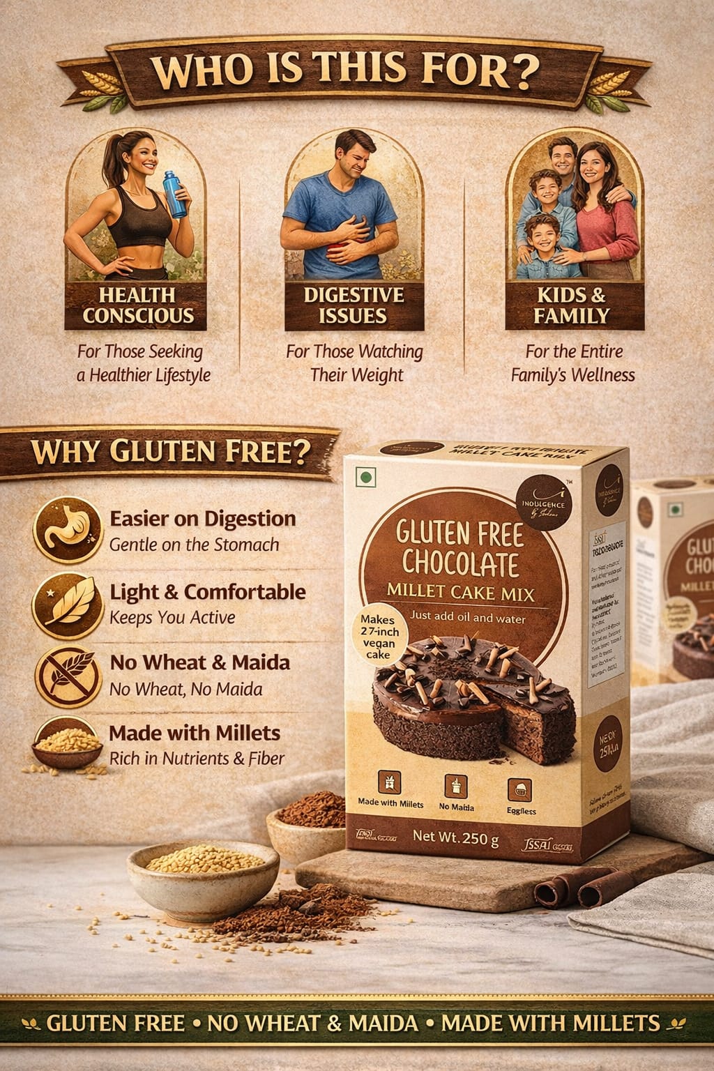 Gluten Free Chocolate Millet Cake Mix- No Preservatives, High Fibre, No Wheat, No Artificial flavors