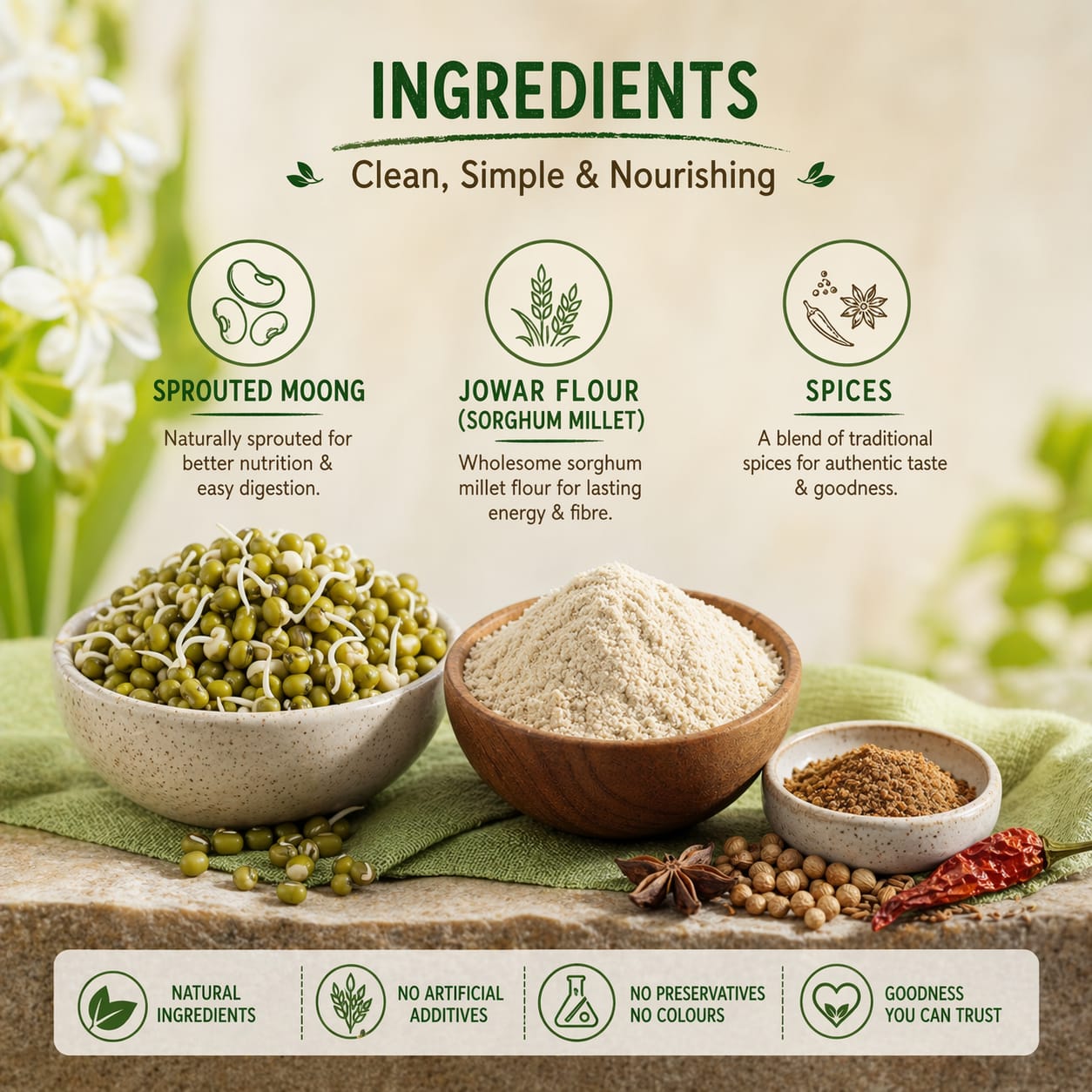 Moong Sprouts & Jowar Chilla Mix | Gluten Free| High Protein| No Preservatives