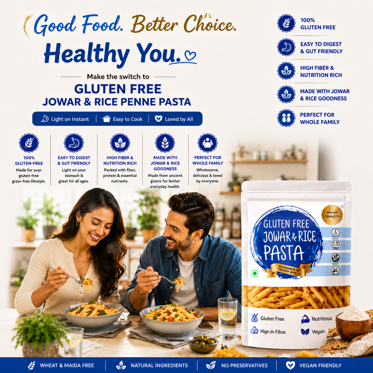 Gluten Free Jowar and Rice Penne Pasta