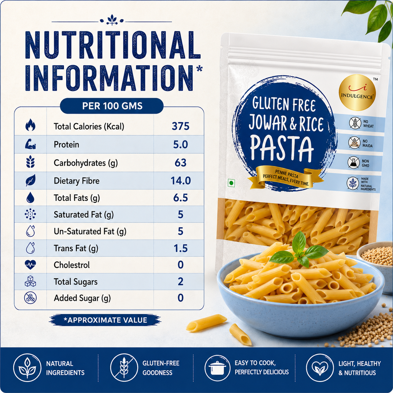 Gluten Free Jowar and Rice Penne Pasta
